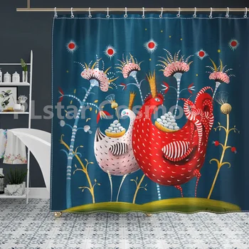 7 Сказочных штор для душа с рисунком цыпленка, занавески для ванной комнаты с 3D-принтом и крючками, занавеска для душа с забавными животными 0