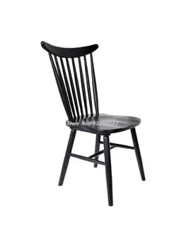Виндзорский Стул из черного Дуба Элегантный Обеденный стул из массива Дерева Минималистичный Современный стул для кафе с высокой спинкой 0