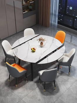 Современная и минималистичная бытовая каменная доска, легкий роскошный выдвижной обеденный стол, круглые столы различной формы и стулья 0