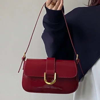 Женские сумки через плечо из глянцевой искусственной кожи, винтажная красная сумка-мессенджер, женские сумки и кошельки с застежкой, женские сумки через плечо