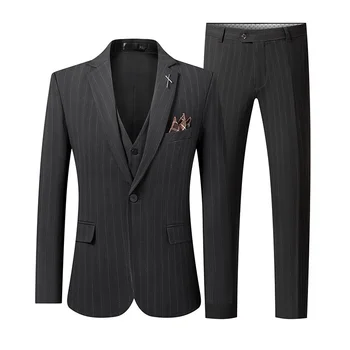 2024 Новый весенне-осенний мужской костюм в британскую полоску, однотонное пальто в западном стиле, модная деловая повседневная одежда высокого качества