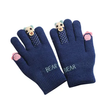 Детские Теплые Лыжные перчатки Для маленьких мальчиков и девочек, зимние Детские Флисовые вязаные Толстые варежки с Мультяшным Медведем, перчатки gant enfant