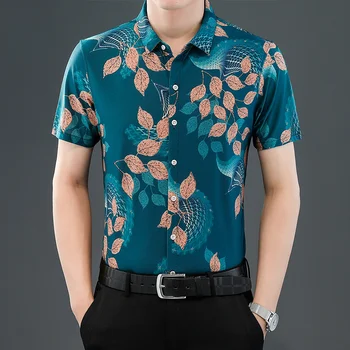 Горячая распродажа, Новая мужская рубашка с модным принтом, Персонализированные рубашки с коротким рукавом в национальном стиле, мужская Летняя деловая блузка на Гавайях 0