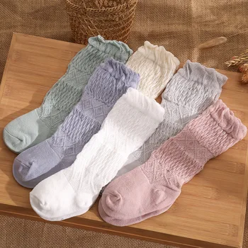 Летние носки для новорожденных девочек, милые носки до колена для малышей, хлопковые однотонные носки для мамы и детей, детские товары
