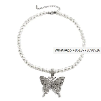 3ШТ Жемчужное ожерелье с бриллиантовой бабочкой для женщин Европы и Америки, легкий роскошный темперамент, земная прохлада и сладость bm