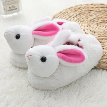 Модные тапочки для маленьких девочек, домашние зимние тапочки с мультяшным 3D кроликом, плюшевая теплая домашняя обувь для детей, домашняя обувь на мягкой резиновой подошве, детский предмет