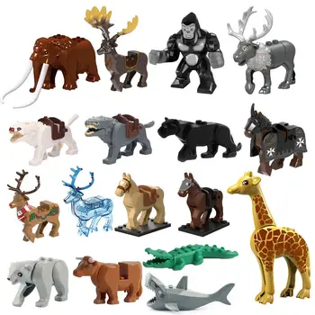 MOC Зоопарк 3D Животное Корова Олень Крокодил Акула Леопард Мамонт Верблюд Волк Джунгли Ферма Строительные Блоки Игрушка Для детей Креативный подарок