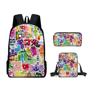 Модные Креативные Цифровые Блоки С 3D Принтом, 3 шт./компл., Школьные сумки для учеников, Рюкзак для ноутбука, Наклонная сумка через плечо, Пенал