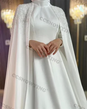 Роскошное мусульманское свадебное платье с бисером для невесты, арабское свадебное платье с длинным рукавом, Хиджаб с высоким воротом, халат для свадебного вечера