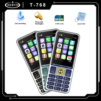 SERVO T-768 Ультратонкий дизайн мобильного телефона с 2,8-дюймовым экраном, тройной SIM-картой, сильным фонариком, быстрым набором номера, FM-вибрацией, портативным мобильным телефоном