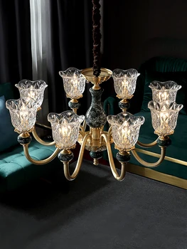 2023 Роскошная керамическая стеклянная люстра для гостиной, спальни, столовой, дома, Золотая Медная светодиодная подвесная потолочная лампа