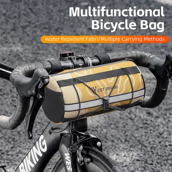 Сумка для велосипедного руля объемом 2 л, универсальная сумка для велосипедной рамы, водонепроницаемая сумка большой емкости с завязками, аксессуары для велосипедов