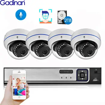 Gadinan 4CH 5MP NVR AI Face Recognition CCTV Комплект Видеонаблюдения Система ИК POE Аудио Купольная Наружная Безопасность POE IP Камера Видео Комплект