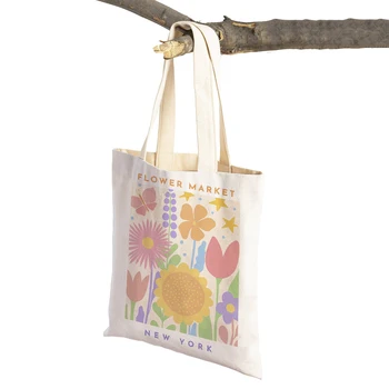 Женская сумка с принтом на плечо с обеих сторон, цветочный рынок, маргаритка, абстрактная сумка для покупок Cavas, женские сумки для растений, женские сумки для покупок