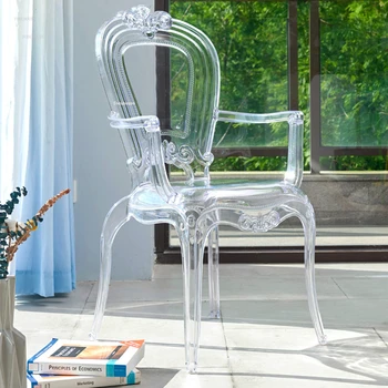 Французские прозрачные обеденные стулья, Простая домашняя мебель, Пластиковый обеденный стул со спинкой, Роскошная Хрустальная мебель для стульев A