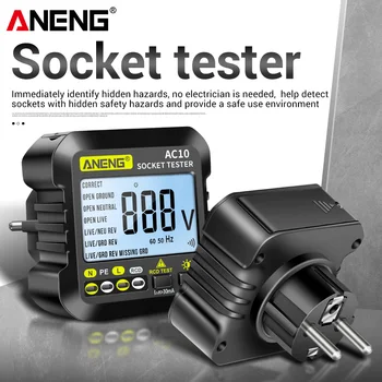 Тестер розеток ANENG AC10, детектор штепсельных вилок, мультиметр США/ЕС/Великобритания, цифровой тестер, ЖК-цифровой детектор напряжения питания, штекер нулевой линии