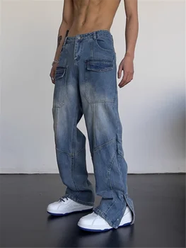 2023 Европа и Соединенные Штаты ретро джинсы карго мужские новые летние с высокой талией свободные прямые брюки все повседневные однобортные длинные брюки