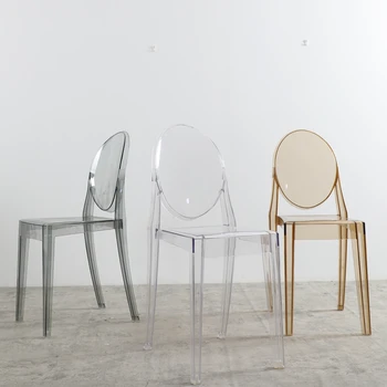 Обеденные стулья в скандинавском стиле Пластиковые стулья Прозрачные бытовые Современные Простые и утолщенные Кофейни Креативная спинка для отдыха 0