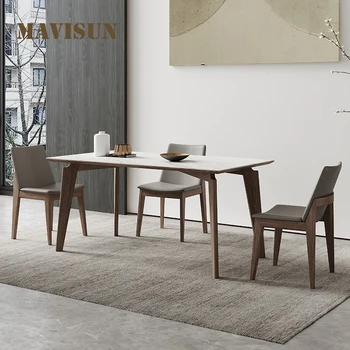 2022 Новый комбинированный стол из массива дерева в скандинавском стиле и 4 стула для маленькой квартиры, современный минималистичный прямоугольный обеденный стол из шифера 0
