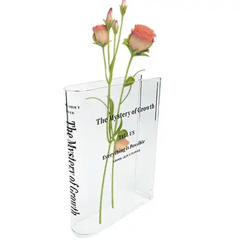 Акриловая ваза для цветов в виде книги, прозрачная ваза для цветов, симпатичная ваза для цветов для центрального украшения дома, контейнеры для растений в современном стиле ар-деко