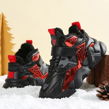2023 Зимняя детская повседневная обувь Для мальчиков Легкие кроссовки для бега Детская меховая теплая кожаная спортивная обувь Зимние детские зимние ботинки
