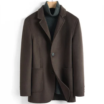Осень 2023, Зимнее пальто, мужской приталенный костюм, Повседневная куртка для мужчин, Короткая двусторонняя шерстяная одежда, Chaqueta Hombre FC