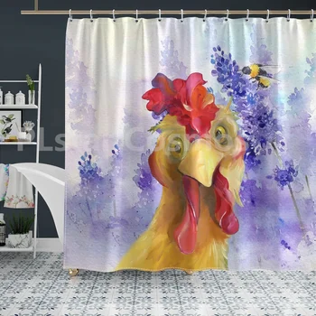 7 Сказочных штор для душа с рисунком цыпленка, занавески для ванной комнаты с 3D-принтом и крючками, занавеска для душа с забавными животными 1