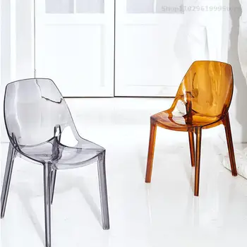 Обеденные стулья с прозрачным дизайном, скандинавские промышленные пластиковые кухонные обеденные стулья, мобильная мебель для дома Cadeira YX50DC 1