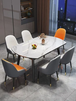 Современная и минималистичная бытовая каменная доска, легкий роскошный выдвижной обеденный стол, круглые столы различной формы и стулья 1
