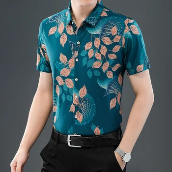 Горячая распродажа, Новая мужская рубашка с модным принтом, Персонализированные рубашки с коротким рукавом в национальном стиле, мужская Летняя деловая блузка на Гавайях 1