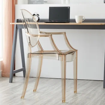 Обеденные стулья в скандинавском стиле Пластиковые стулья Прозрачные бытовые Современные Простые и утолщенные Кофейни Креативная спинка для отдыха 1