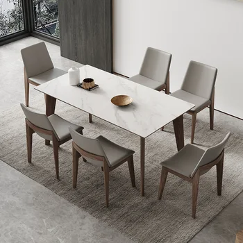 2022 Новый комбинированный стол из массива дерева в скандинавском стиле и 4 стула для маленькой квартиры, современный минималистичный прямоугольный обеденный стол из шифера 1