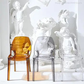 Обеденные стулья с прозрачным дизайном, скандинавские промышленные пластиковые кухонные обеденные стулья, мобильная мебель для дома Cadeira YX50DC 2