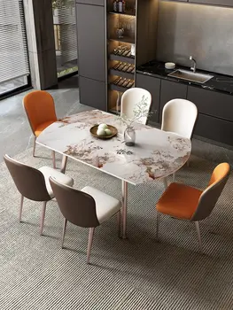Современная и минималистичная бытовая каменная доска, легкий роскошный выдвижной обеденный стол, круглые столы различной формы и стулья 2