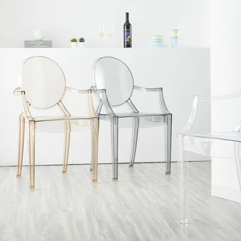 Обеденные стулья в скандинавском стиле Пластиковые стулья Прозрачные бытовые Современные Простые и утолщенные Кофейни Креативная спинка для отдыха 2