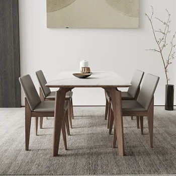 2022 Новый комбинированный стол из массива дерева в скандинавском стиле и 4 стула для маленькой квартиры, современный минималистичный прямоугольный обеденный стол из шифера 2