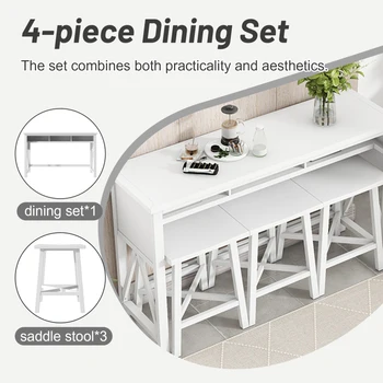 Набор обеденных столов из 4 предметов, 60-дюймовая консольная кухня с 3 табуретками, прочная, простая в сборке, подходит для кухни ресторана 2