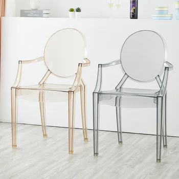 Обеденные стулья в скандинавском стиле Пластиковые стулья Прозрачные бытовые Современные Простые и утолщенные Кофейни Креативная спинка для отдыха 3