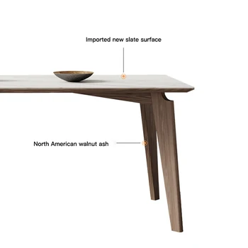 2022 Новый комбинированный стол из массива дерева в скандинавском стиле и 4 стула для маленькой квартиры, современный минималистичный прямоугольный обеденный стол из шифера 3