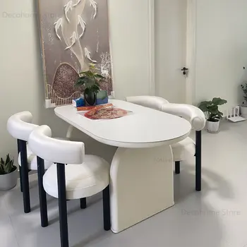 Современные минималистичные дизайнерские Бархатные обеденные стулья, кресло для переодевания, стулья со спинкой в скандинавском кремовом стиле для столовой мебели 5