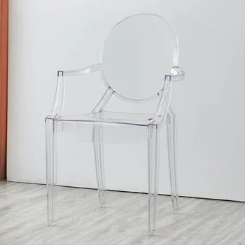Обеденные стулья в скандинавском стиле Пластиковые стулья Прозрачные бытовые Современные Простые и утолщенные Кофейни Креативная спинка для отдыха 5