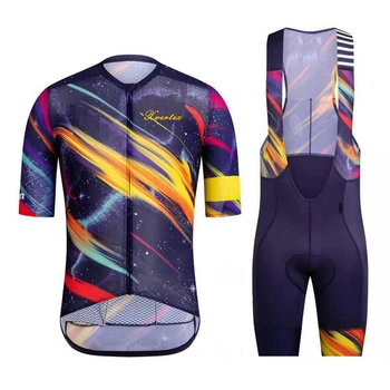 Классический Летний велосипедный костюм Rha Pro Team с коротким рукавом, Гелевая прокладка, комплект шорт-нагрудников Coolmax, Велосипедная одежда