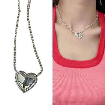 Ожерелье с подвеской в виде романтического сердца для женщин, сверкающее ожерелье-цепочка, колье с регулируемой длиной цепочки, ювелирные изделия-чокер