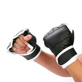 1 Пара боксерских перчаток для начинающих, черные Тренировочные перчатки для Муай Тай с подкладкой в полпальца, варежки для борьбы с ударами ног из искусственной кожи