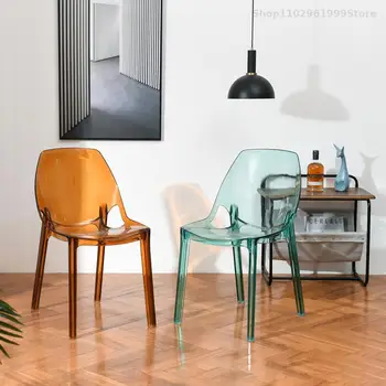 Обеденные стулья с прозрачным дизайном, скандинавские промышленные пластиковые кухонные обеденные стулья, мобильная мебель для дома Cadeira YX50DC