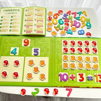 Деревянная доска Монтессори для разложения Математическая игрушка Мультяшные Магнитные наклейки Сложение чисел Вычитание Арифметические Детские игрушки-головоломки 0