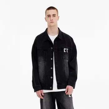 Пальто 2023 года, черная свободная джинсовая куртка, мужской стиль Harbor, Ins, модный бренд, куртка с подогревом, куртка для стирки в тяжелой промышленности 0