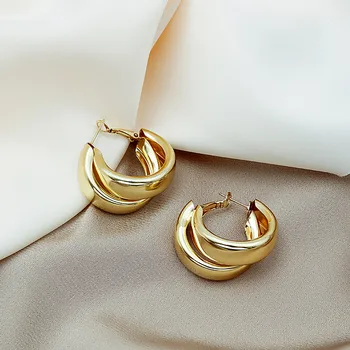 Модные простые серьги-кольца с двойным кругом Для женщин, круглые минималистичные серьги золотого цвета для девочек 2022, НОВЫЙ подарок для вечеринки