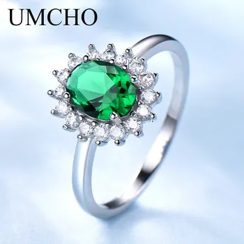 Кольцо с подсолнухом из стерлингового серебра UMCHO 925 пробы для женщин, созданные кольца с наноразмерным изумрудом, подарок на годовщину помолвки, изысканные ювелирные изделия