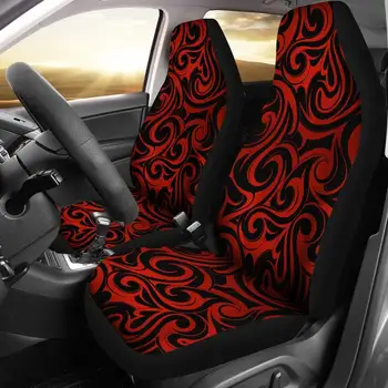 Пара чехлов для автомобильных сидений Red Swirls Tribal Polynesian Abstract Art, 2 чехла для передних сидений, протектор для автомобильных сидений, автомобильные аксессуары
